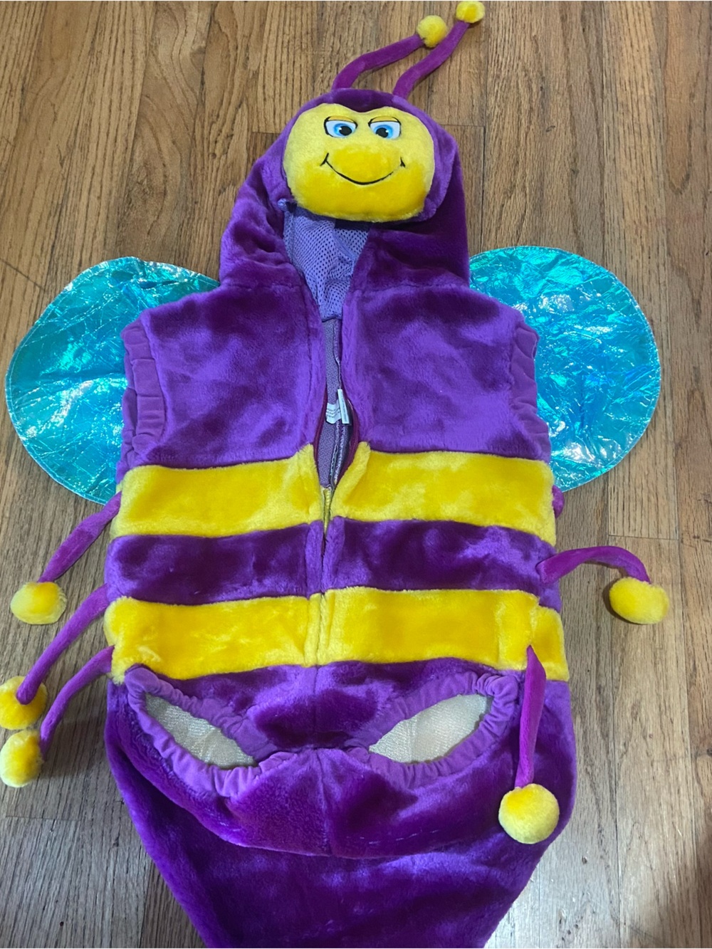 Toddler Plush Purple & Yellow Bumble Bee Halloween Costume Winged Size 2T-3T